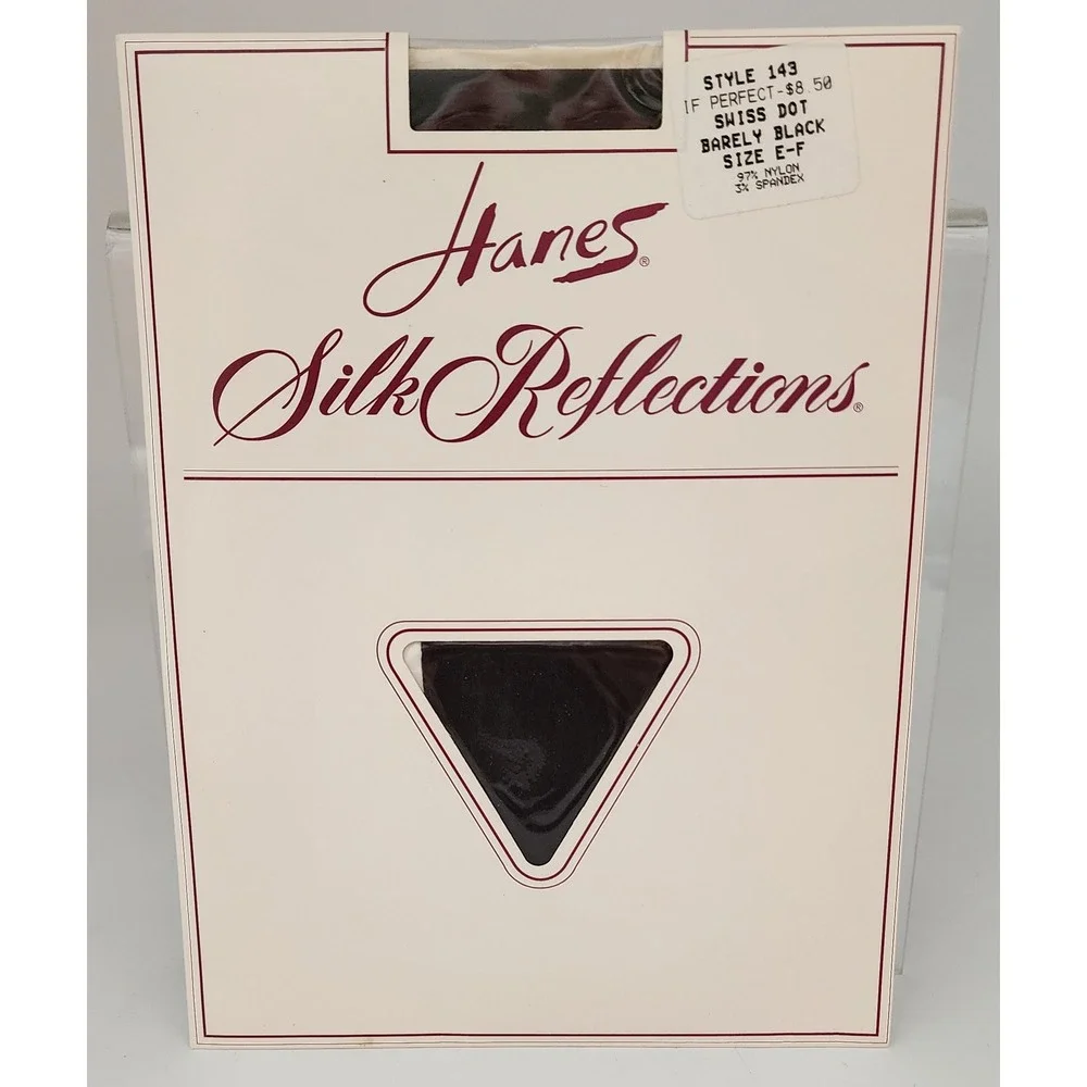 Hanes Silk Reflections Pantyhose E-F Barely Black NEW Swiss Dot Style 143
